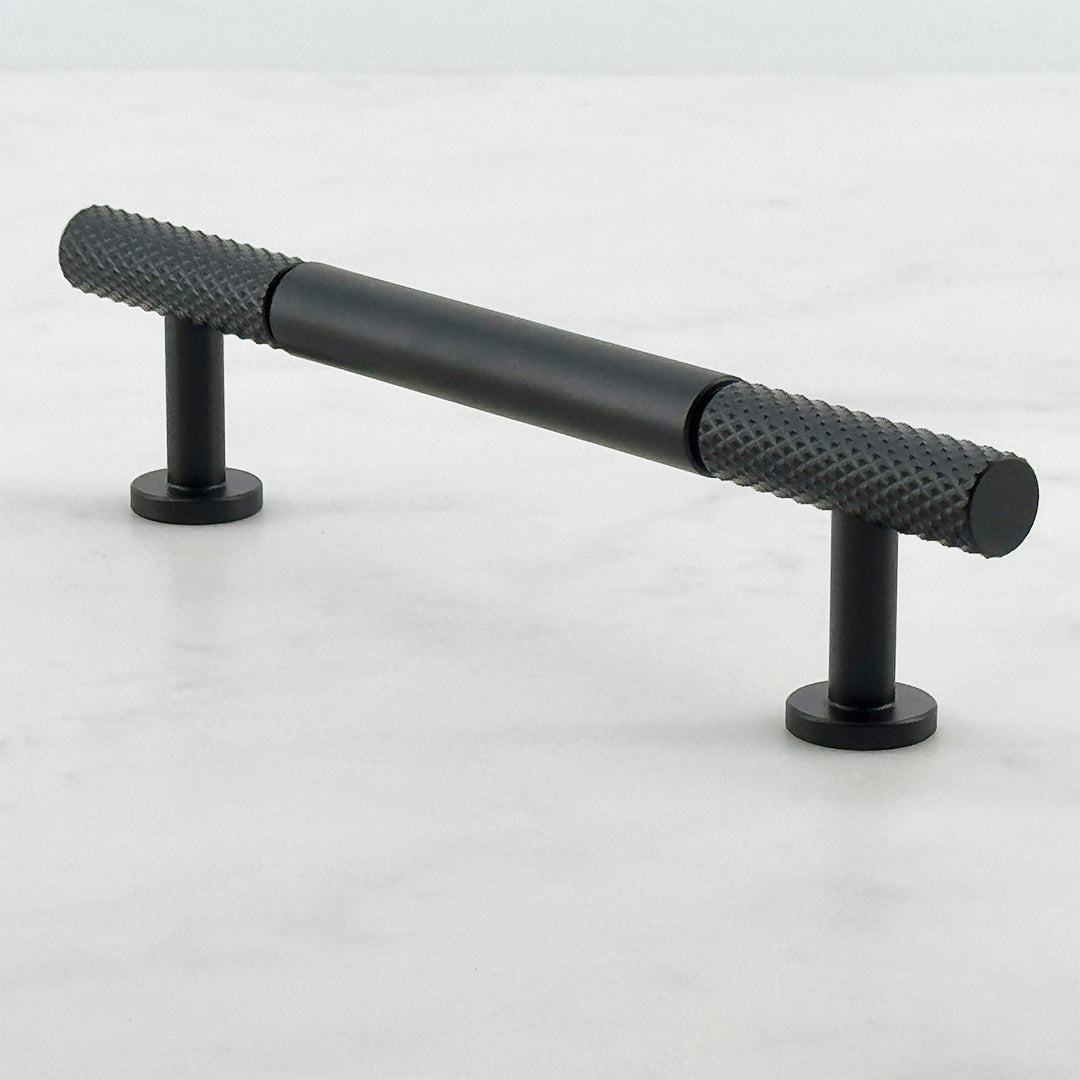 Cranbrook 12.5mm Pull Bar Handle — solid brass cylindrical pull bar handle, hand-finished in Tonbridge, Kent. Shown in Satin Brass.