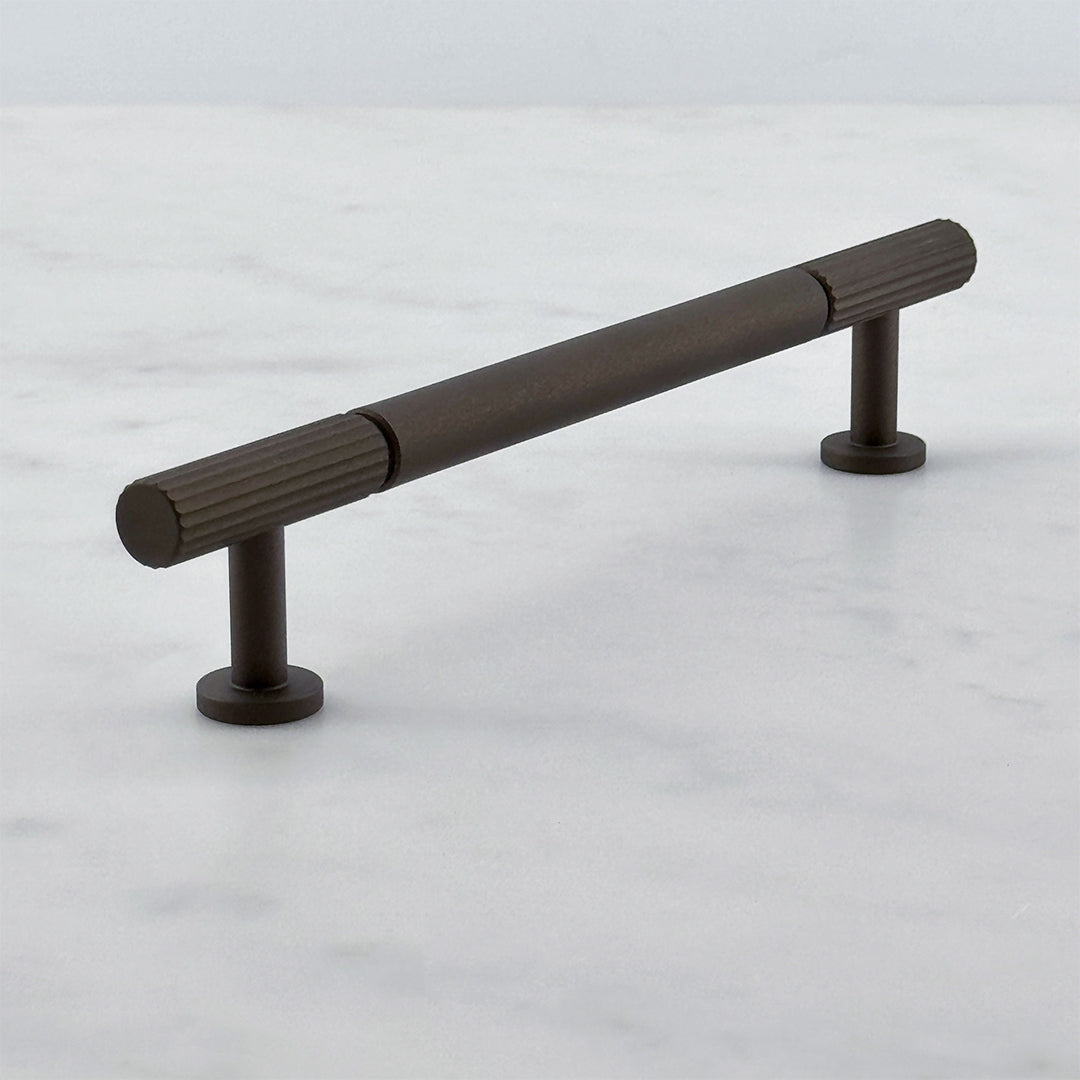 Callington 12.5mm Pull Bar — solid brass cylindrical pull bar handle, hand-finished in Tonbridge, Kent. Shown in Satin Brass.