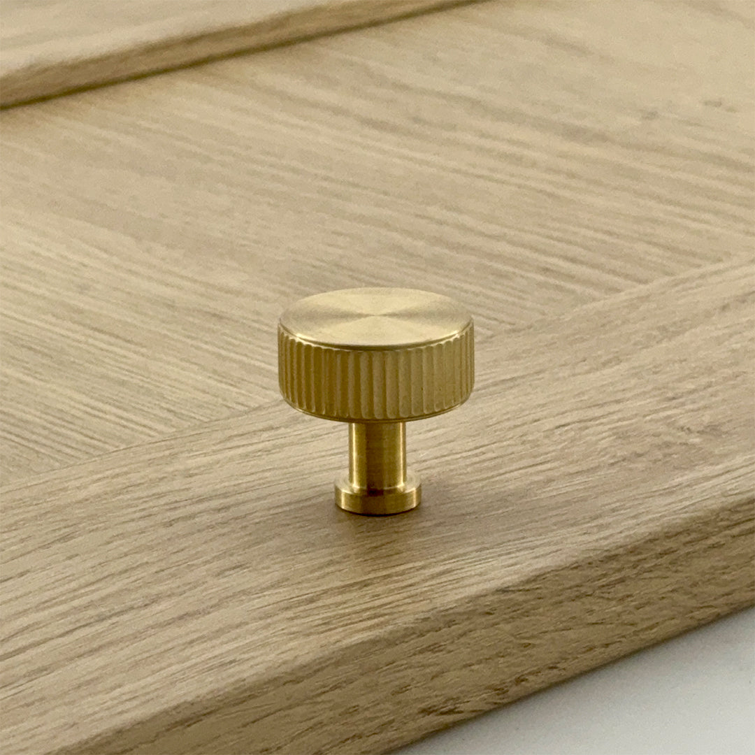 Callington Pull Knob — solid brass pull knob, hand-finished in Tonbridge, Kent. Shown in Satin Brass.