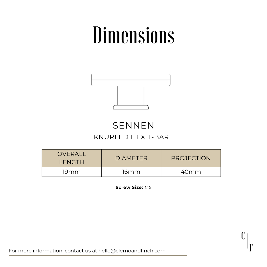 sennen knurled hex t bar with knurl detailing on one front face - statement pull handle for modern kitchens - kent manufacturing