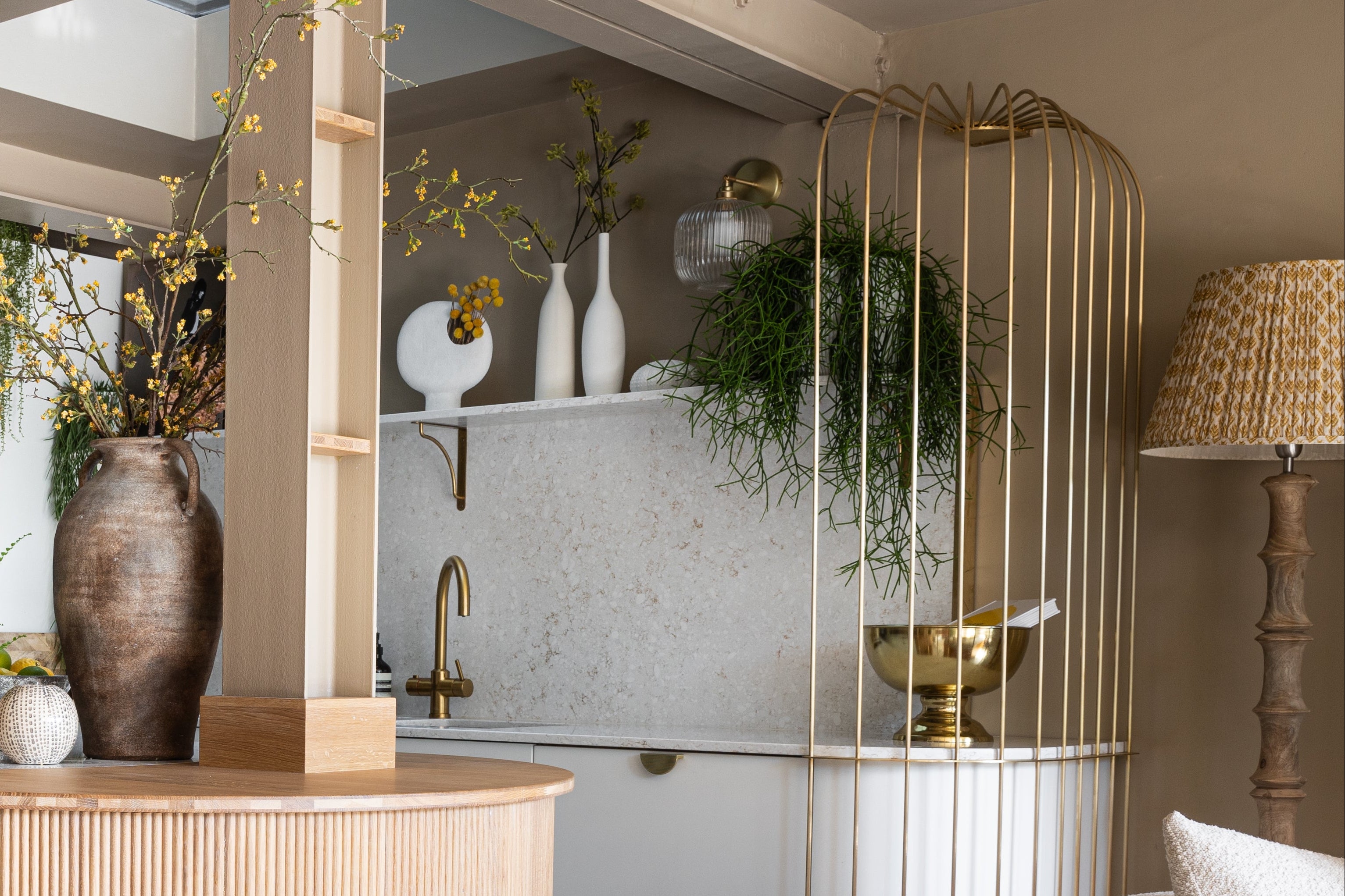 woodworks brighton carpentry, joinery, interior design, architects. bespoke birdcage in brass for modern luxury kitchen
