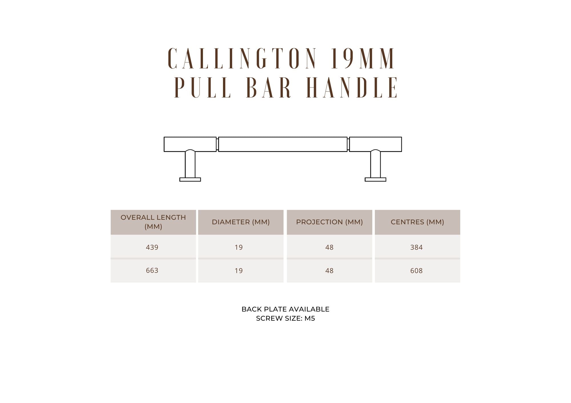 Callington 19mm Pull Bar Handle