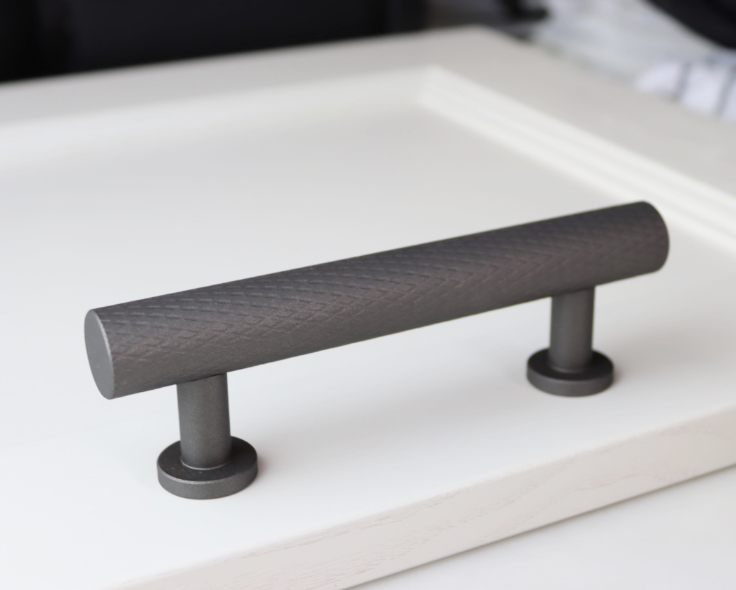 Riverhead Pull Bar — solid brass cylindrical pull bar handle, hand-finished in Tonbridge, Kent. Shown in Satin Brass.