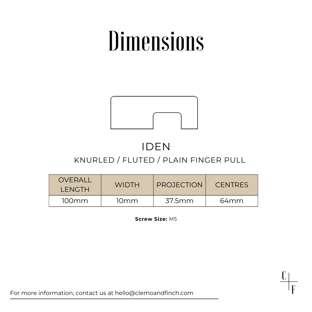 iden finger pull knob handle for kitchen cabinetry with knurl detailing - statement pull knob for modern homes