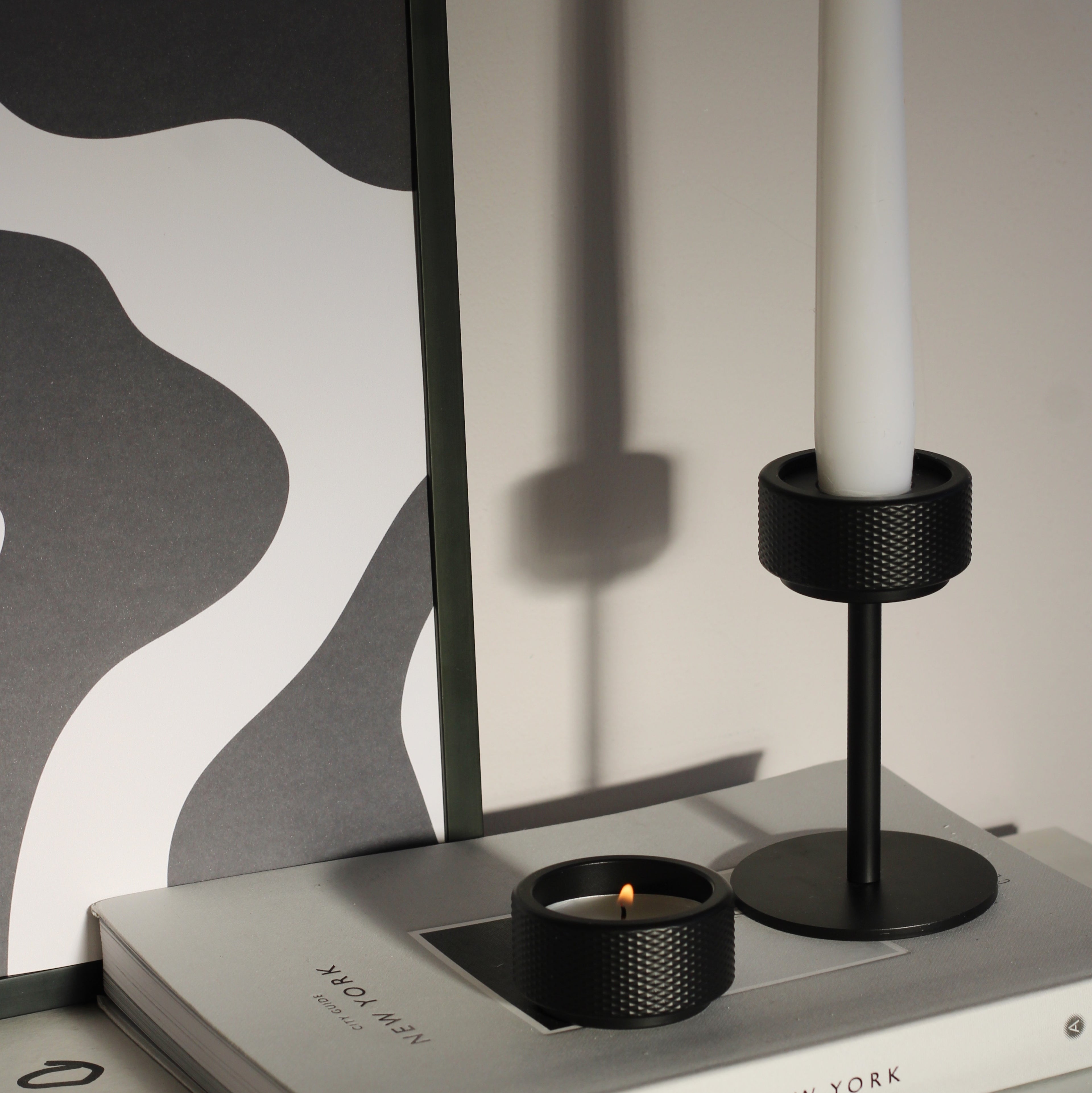 black knurled candle holder for taper candle and tea lights - easter decoration - candle stick holder home decor - styled by adrestiasrevolt.co.uk