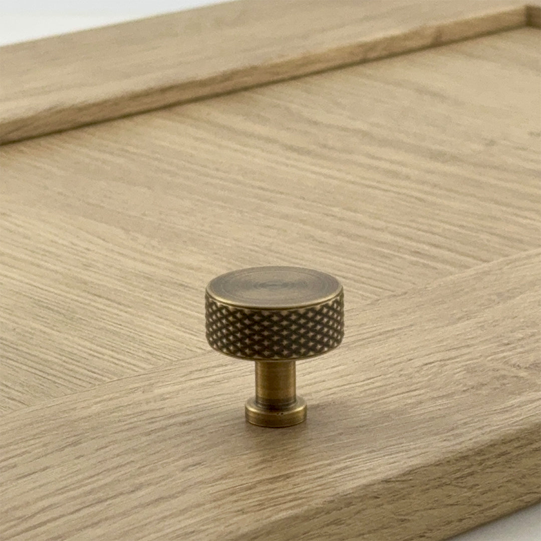 Cranbrook Pull Knob — solid brass pull knob, hand-finished in Tonbridge, Kent. Shown in Satin Brass.