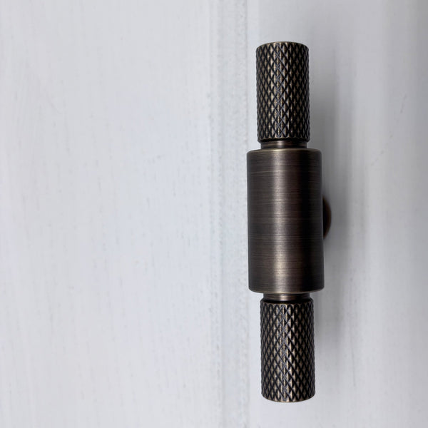 Cranbrook Double T-Bar — solid brass T-bar pull handle, hand-finished in Tonbridge, Kent. Shown in Satin Brass.