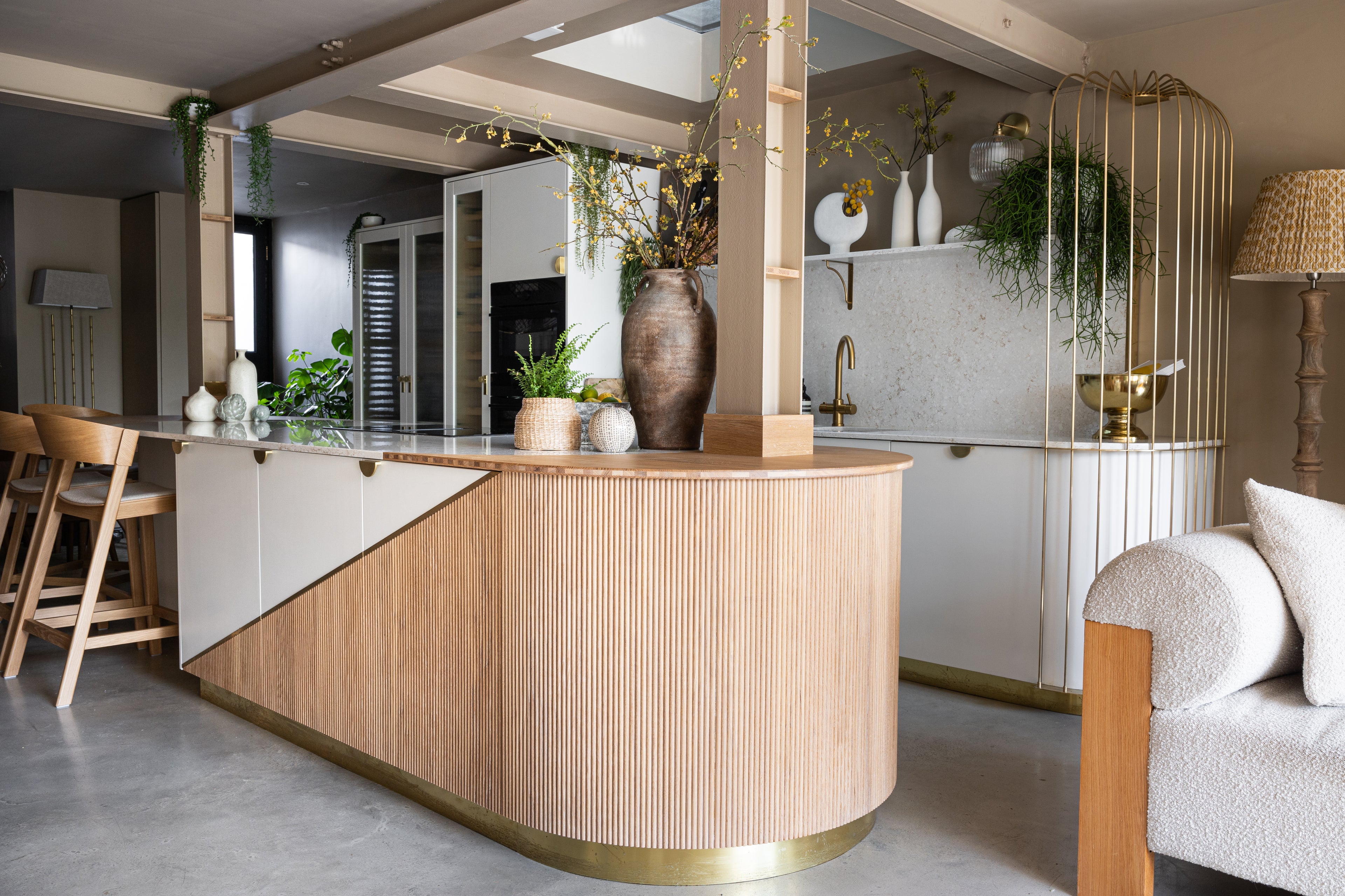 woodworks brighton carpentry, joinery, interior design, architects. bespoke birdcage in brass for modern luxury kitchen