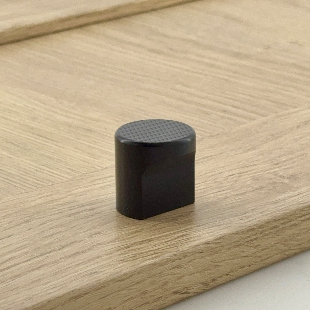 Bonnington Single Finger Pull Knob — solid brass finger-pull knob, hand-finished in Tonbridge, Kent. Shown in Satin Brass.
