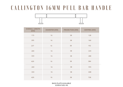 Callington 16mm Pull Bar Handle