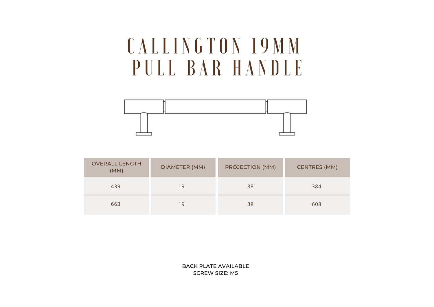 Callington 19mm Pull Bar Handle