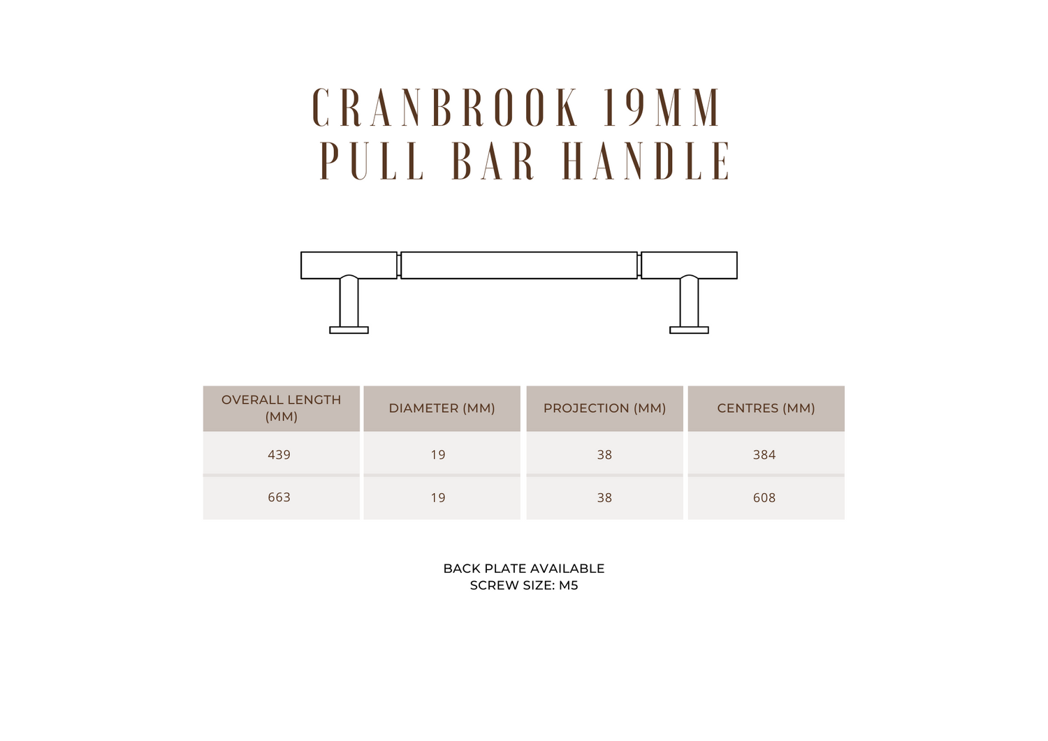 Cranbrook 19mm Pull Bar Handle