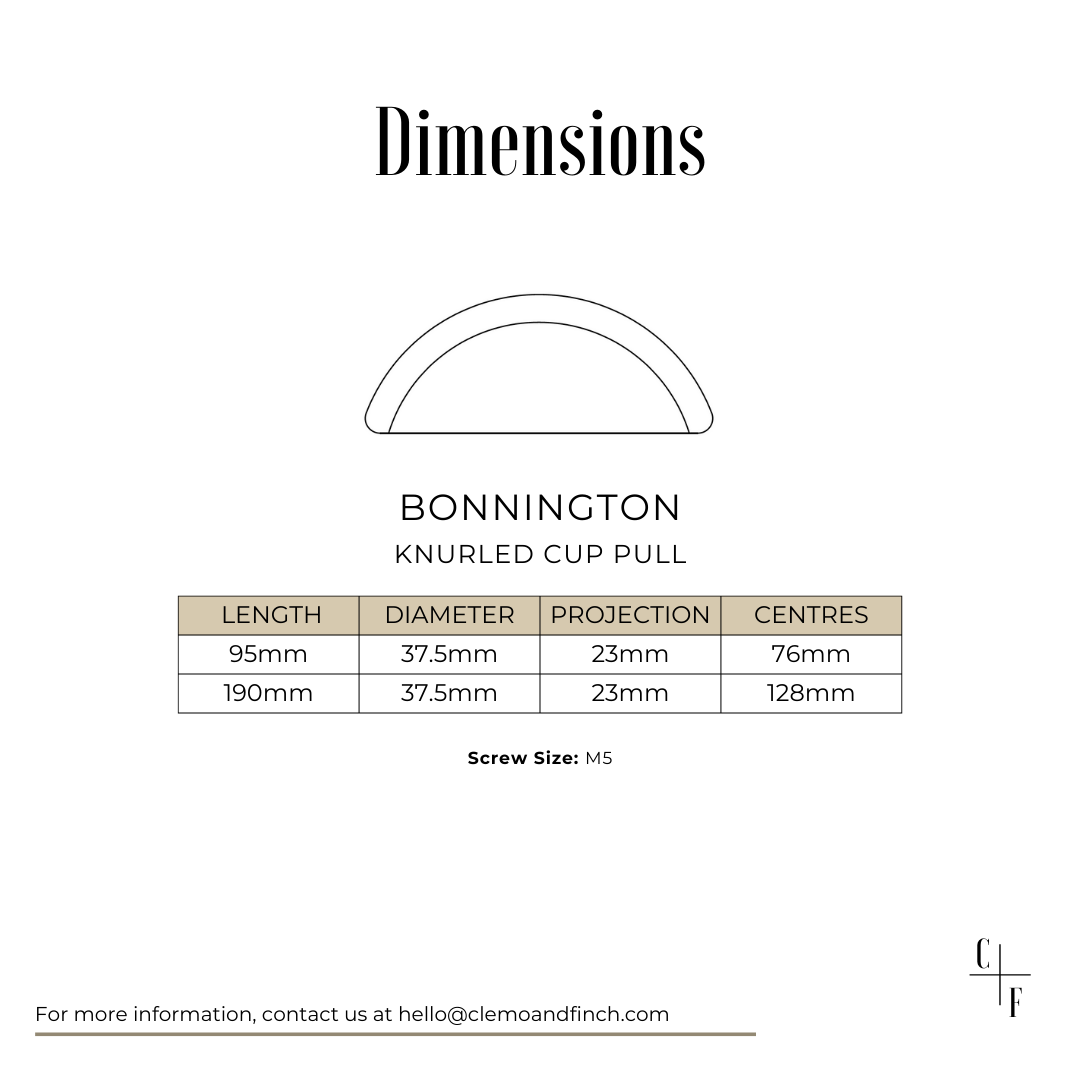 Bonnington Cup Pull Handle dimensions for kitchen cupboards