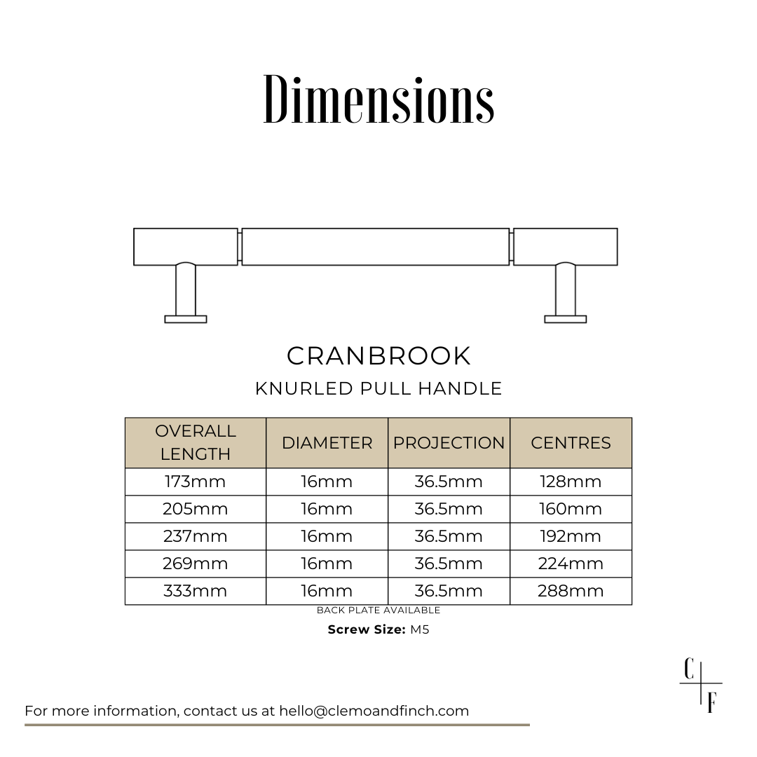 cranbrook knurled pull handle dimensions - uk standard kitchen cabinetry sizes in solid brass. cnc knurl handle collection 