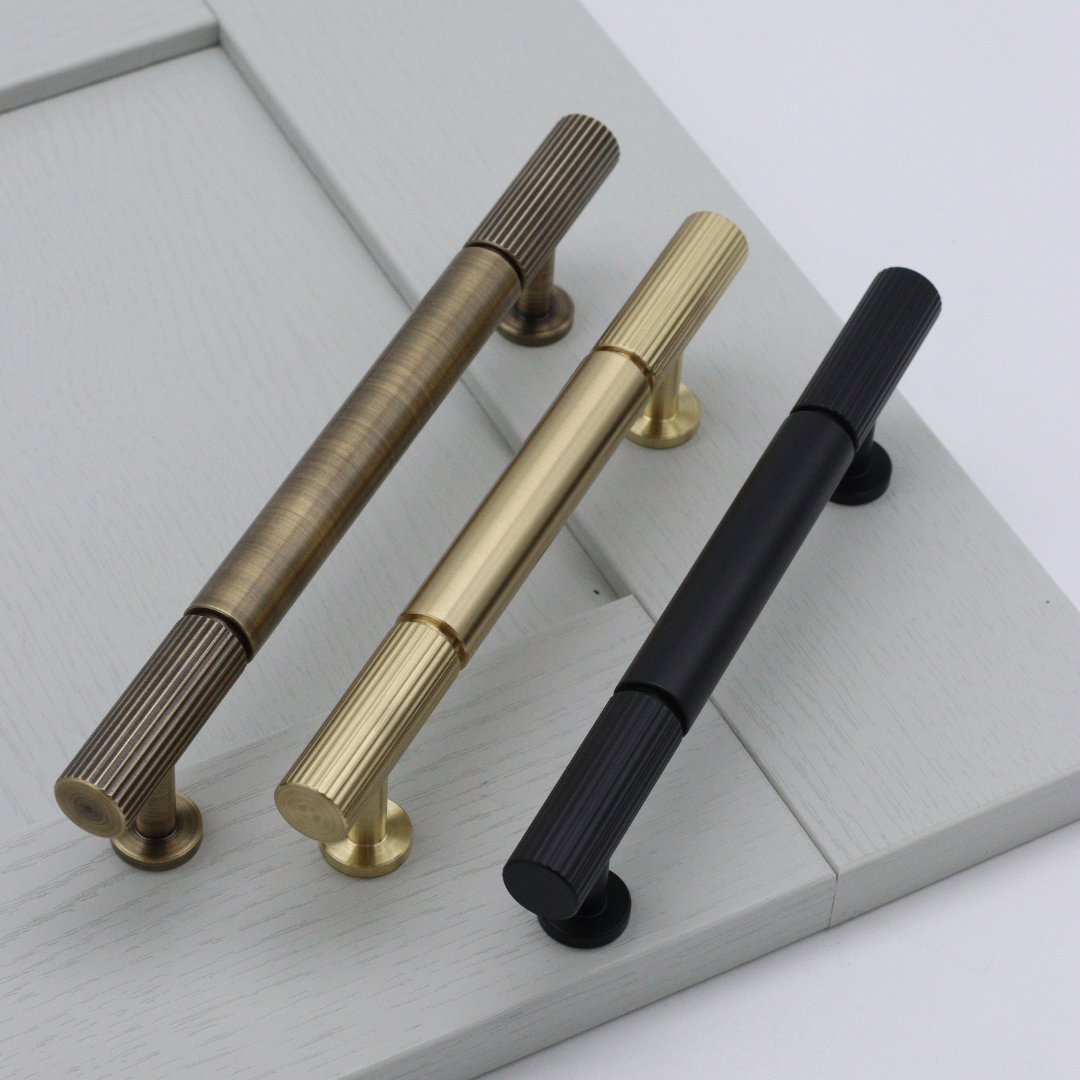 Callington cabinetry pull bar handle in ceramic black, antique bronze and timeless satin bronze