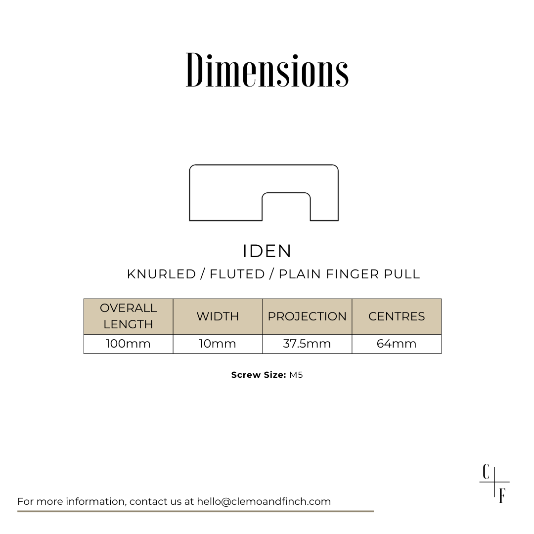 iden finger pull knob handle for kitchen cabinetry with knurl detailing - statement pull knob for modern homes 
