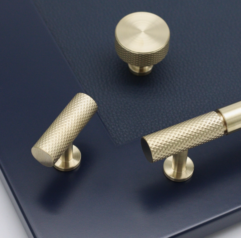 knurled hardware collection with t bar, pull knob and pull handle