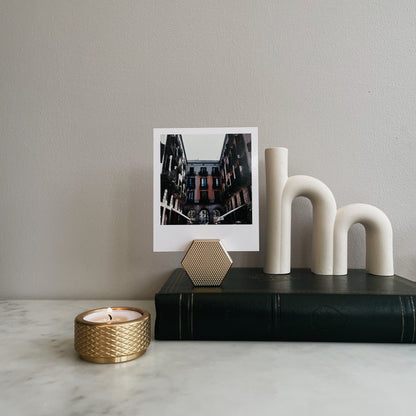 Luxury Gift Set - Knurled Candle Holder &amp; Photo Block in Satin Brass